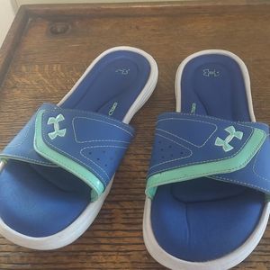 Blue and Mint Under Armour Slides